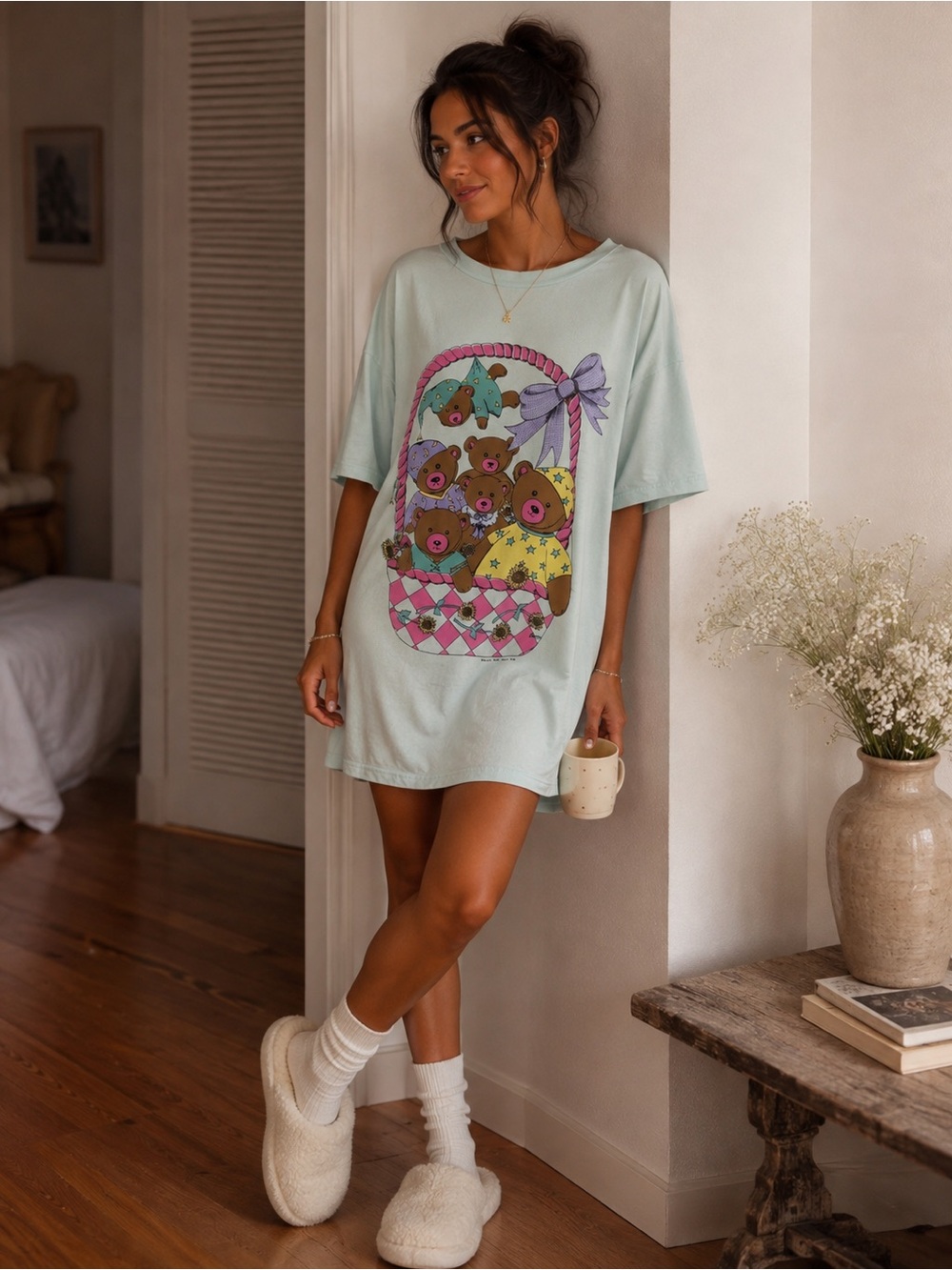 Vintage 1995 Paolo Poigli Teddy Bears Sleep Shirt Nightgown Mint Green
